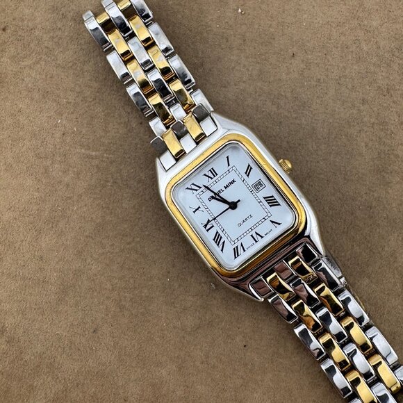 Vintage Daniel Mink Swiss Made Watch, Elegant Tank Styled 18 Kart Gold PLated - Picture 7 of 8